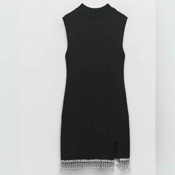 Zara Black Mini Dress with Fringe Accent - Picture 3 of 6